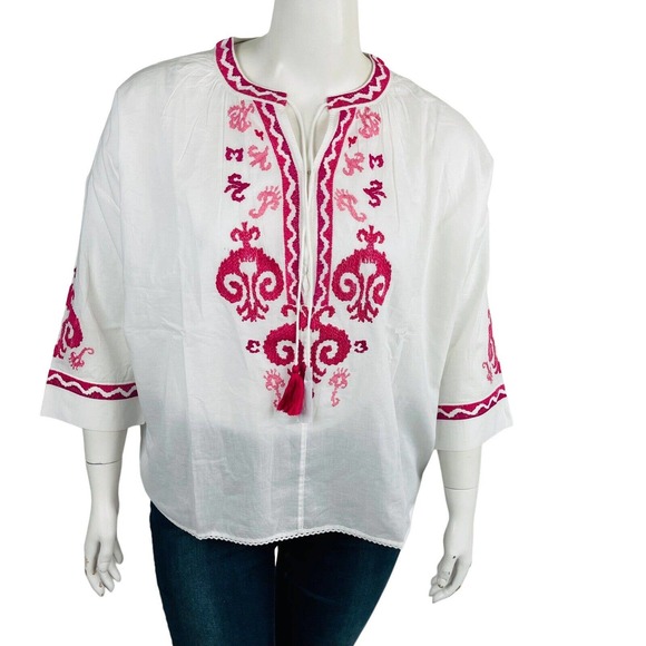 New Chico's Womans Sz 4 20/22 Easy Peasant Top White Embroidered Tassels Top NWT - Picture 1 of 10